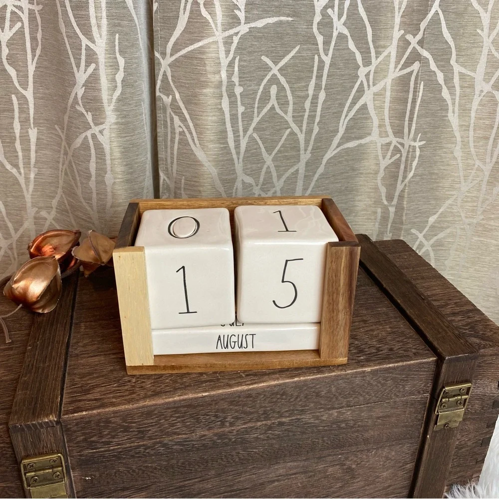 Rae Dunn Wooden Perpetual Calendar with White Blocks